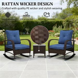 Set di Mobili da Terrazza in 3 Pezzi, Sedia a Dondolo Marrone con Tavolino per Arredo Giardino - Product Image 3
