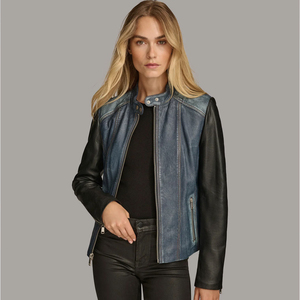 High Quality Genuine <b>Sheep</b> <b>Skin</b> Leather Customized Color Breathable Motorcycle <b>Jacket</b> Short Nylon Lining for Women OEM - Product Image 5