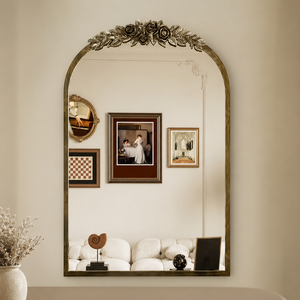 Antique <b>Gold</b> Arched Wall <b>Mirror</b> Floral Rose Crest Decorative Vintage <b>Mirror</b> For Living Room Bedroom Wall Decor - Product Image 1