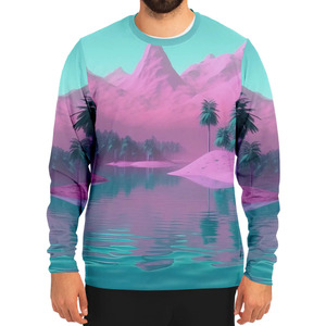 Sudadera de Sublimación de Alta Calidad con Estampado de Lago y Montaña Rosa, Cuello Redondo, Manga Larga, Estilo Casual, Corte Regular - Product Image 1