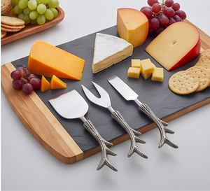 Ensemble de 4 couteaux à fromage avec manches en bois de cerf, lames en acier inoxydable, outils à fromage en zinc pour la cuisine - Product Image 5