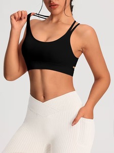 High-Impact Criss <b>Cross</b> Training <b>Top</b> | Black Solid Mesh Activewear Bralette | Nylon Spandex Seamless Fitness Gym Wear - Product Image 3