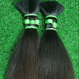 Cheveux humains indiens Remy naturels noirs à bruns, en vrac, lisses, bruts, provenant d'un seul donneur, longs mèches pour tissage - Product Image 1