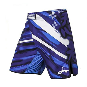 LAFROI Mixed Martial Arts Shorts Men Quick Dry Polyester Sublimation Print Blue <b>Star</b> Design Adult MMA Wear - Product Image 2