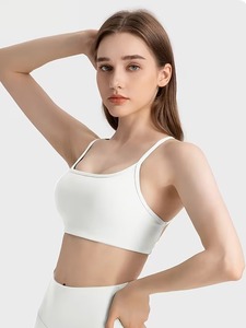 Ladies Strappy Criss <b>Cross</b> Rear Athletic Bra Thin Spaghetti Shoulder Strap Quick Dry Pilates Fitness Tank <b>Top</b> Built In Bra - Product Image 1