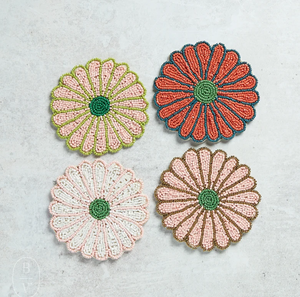 Sous-verres perlés motif floral, lot de 4, promotionnels pour la maison, design rose, vert, orange - Product Image 1