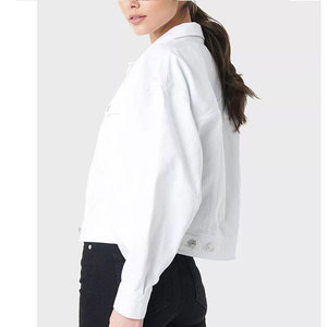 Veste en coton blanche pour femme, col mandarin, manches longues, col rabattu, style portefeuille ceinturé, décontractée printemps, en denim tissé court - Product Image 5