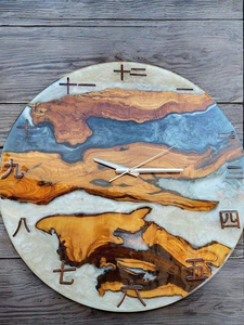CUSTOM HAND CRAFTED WOODEN and RESIN <b>WALL</b> CLOCK BEST QUALITY ALARM CLOCK with NIGHT <b>LIGHT</b> FUNCTION for LIVING ROOM and OFFICE - Product Image 5