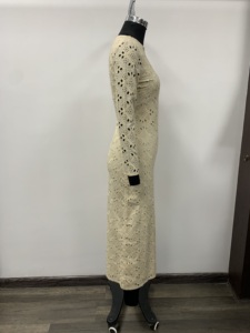 High Neck Lace Maxi <b>Dress</b> Full Sleeve Geometric Cut-Outs Bodycon Fitted Breathable Modern <b>Romantic</b> Style - Product Image 3