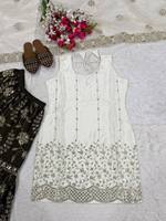 Ensemble Sharara en Soie Chinnon Lourde, Prêt-à-porter, Séchage Rapide, Protection Solaire Estivale, Tenue Ethnique Festive avec Broderies Riches
