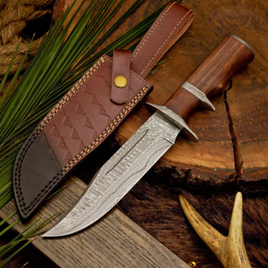 Couteau Bowie en acier Damas forgé à la main sur mesure OEM avec étui en cuir véritable, couteau de survie et de chasse à lame fixe pour l'extérieur - Product Image 1