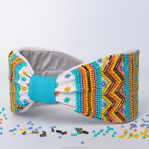 Diadema bordada con cuentas geométricas para niños, accesorio para el cabello hecho a mano para mujer, diadema acolchada ancha con patrón amarillo verde azul 2025 - Product Image 3