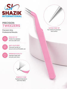 Pince à épiler pour extensions de cils avec pointe en fibre, pince courbée en acier inoxydable de haute qualité - Product Image 1