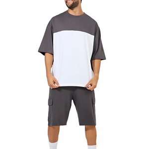 Men's High Street Style 100% Cotton <b>Mesh</b> Jersey Custom Logo OEM Service Summer Casual Boxy T Shirt Shorts Solid <b>Two</b> <b>Piece</b> <b>Set</b> - Product Image 1