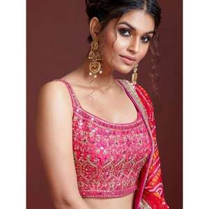 Notable Rosa Lentejuelas Bordado Chinon Seda Lehenga Choli - Product Image 1