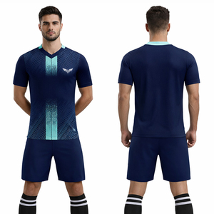 ชุดเสื้อฟุตบอลผู้ชายแบบกำหนดเอง ชุดฟุตบอลไล่เฉดสีน้ำเงินกรมท่า ชุดฝึกซ้อมระบายอากาศได้ดี ชุดกีฬา ชุดทีม - Product Image 1