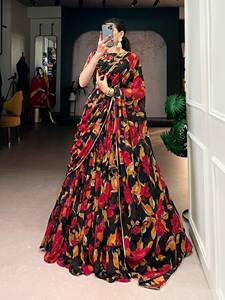 Lahenga Choli Dupatta de Moda, Reversible y Elástico, con Estampado Floral de Mármol, para Fiestas y Bodas, TENNECY - Product Image 4