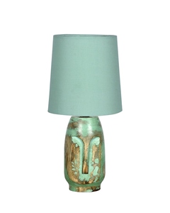 Antique teal wood <b>table</b> lamp sage linen shade rustic teardrop base <b>bedside</b> night light for farmhouse home decor wholesale OEM - Product Image 4