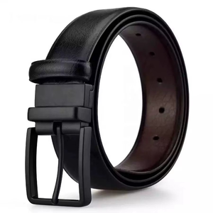 Genuine black leather belt Men's solid black buckle belt Durable cow <b>hide</b> formal belt - Product Image 3