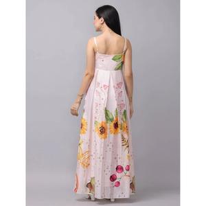 ชุดเดรสแม็กซี่พิมพ์ลายดอกไม้สำหรับผู้หญิง แขนกุด สายสปาเก็ตตี้ ทรงเอ ชุดเดรสยาวสำหรับฤดูร้อน - Product Image 4