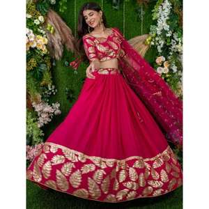 Superb Pink Lentejuelas Bordado Georgette Compromiso Wear Lehenga Choli - Product Image 4