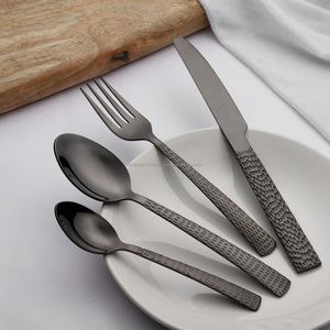 Juego de cubiertos de acero inoxidable martillado de oro rosa, cubiertos de lujo de grado brillante 202/304, cuchara de bebé hecha a mano única, tenedor de té, cuchillo - Product Image 2