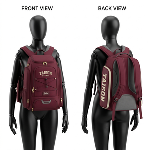 Premium polyester women baseball sports bag maroon color panel design durable custom embroidery logo travel <b>training</b> <b>backpack</b> - Product Image 1