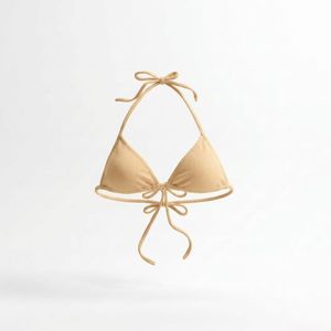 Haut de bikini noir pour femme avec cordon de serrage à l'avant et bretelles réglables, maillot de bain uni en spandex et polyester - Product Image 6