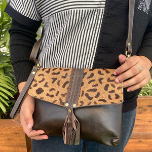 High Quality Leopard Print Genuine Leather Tassel Crossbody Bag for Women's Top Original Luxury Cowhide Leather Wristlet <b>Handbag</b> - Product Image 2