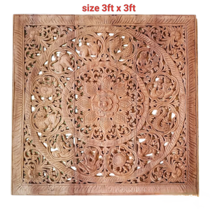 Paneles Decorativos de Madera de Teca Grabados, Cuadrados, de 3 pies, 100% Hechos a Mano, de Alta Resistencia, Ecológicos, Decoración Clásica Tailandesa para el Hogar - Product Image 6