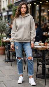 ONETEN APPARELS <b>Women's</b> <b>Navy</b> Blue Cropped Hoodie Wide Leg Joggers Set Full Sleeve Print Streetwear Tracksuit Loose Fit - Product Image 3