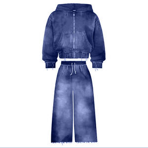 Women's Tracksuit Set Full Vintage Loose Fit Zipper With Rhinestone Detailing & Custom Screen Print logo Distrees Premium Look - Product Image 5