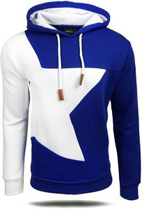 <b>Men's</b> Color Block Hooded Fleece <b>Sweatshirt</b> Regular Fit Casual Pullover Autumn Knitted 100% Polyester Pocket Blue <b>White</b> Design - Product Image 4