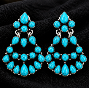 Pendientes Colgantes de Turquesa Azul, Pendientes de Plata con Múltiples Piedras Preciosas para Mujer, Joyería de Moda - Product Image 2