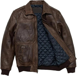 Men's Classic <b>Brown</b> Vintage <b>Leather</b> Flight Bomber <b>Jacket</b> - Product Image 5