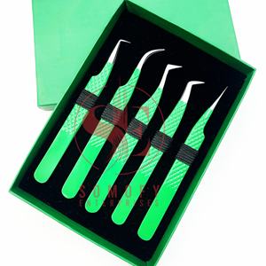 Pinzas de pestañas de microfibra de colores personalizados Nano Grip 45/60/75/90 grados de volumen extensión de pestañas de acero inoxidable fibra sostenible - Product Image 3
