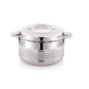Casserole isotherme hexagonale à motif bois avec couvercle conique nervuré argenté et intérieur en acier inoxydable pour buffet - Product Image 2