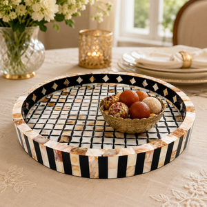 Mother of Pearl Inlay Serving Tray | Handmade Wooden Decor Tray | Ramadan Eid Arabic Home Decor Gift Luxury Kitchen Serving Tray - Product Image 4