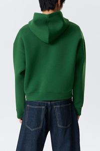 Sudadera con capucha verde para hombre, personalizada al por mayor, de peso pesado, con cremallera, corte holgado, hombros caídos, estilo casual urbano, con bolsillos delanteros - Product Image 4