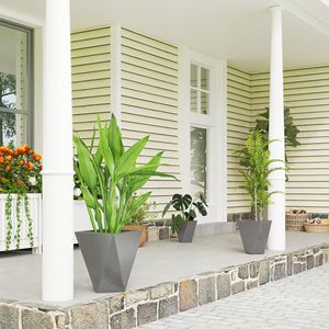 Set di 3 Vasi Alti Classici in MgO Smaltato per Interni/Esterni, Impilabili, con Fori di Drenaggio, Grigio, per Giardino e Balcone - Product Image 2