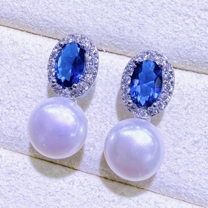 Pendientes Largos de Lujo Ligero, Estilo Retro, con Circonita Azul Real y Perla de Agua Dulce, Sensación Exquisita y de Alta Gama, Origen Zhuji - Product Image 1