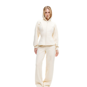 Ensemble de survêtement gris à capuche et fermeture éclair pour femme, coupe ajustée, en molleton bouclette, veste à manches longues et pantalon, vêtements de sport décontractés - Product Image 6