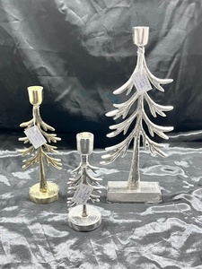 Sonnet Decor Christmas Tree <b>Candlestick</b> Holders <b>Silver</b> Gold Metal Handmade Heat Resistant Eco-Friendly Durable Design Home - Product Image 3