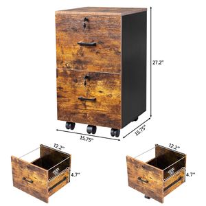 Moderno Armadietto Portadocumenti in Legno a 2 Cassetti con Ruote, Organizzatore Salvaspazio a Doppio Livello con Serratura per Ufficio e Soggiorno, Regolabile per Vestiti - Product Image 3