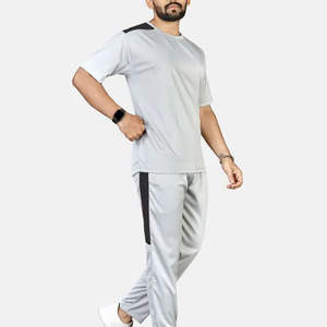 Ensemble de survêtement sportif pour homme gris clair et noir, respirant, écologique, léger, pour l'entraînement, le jogging, la course à pied, la salle de sport, la remise en forme, l'activité physique - Product Image 6