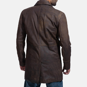 <b>Men's</b> Genuine <b>Leather</b> <b>Long</b> <b>Coat</b> Turn-down Collar Double Breasted Vintage Windproof Jacket Winter Wear - Product Image 4