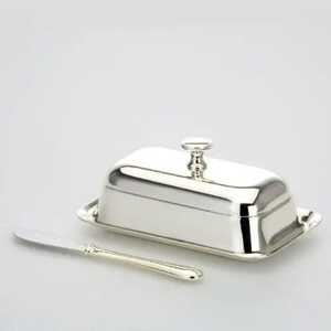 ถาดใส่เนยสีเงินหรูหรา พร้อมฐานขอบหยักและด้ามจับลายดอกไม้แกะสลัก  ภาชนะใส่เนยสแตนเลสสตีลสุดหรู - Product Image 6