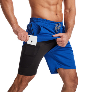 กางเกงขาสั้นออกกำลังกายผู้ชาย พรีเมียม ผ้าเรียบ สีพื้น 2 in 1 พร้อมซับในรัดรูป เอวยางยืด ระบายอากาศ แห้งเร็ว เหมาะสำหรับวิ่ง - Product Image 5