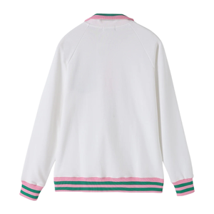   Sweat-shirt unisexe à col zippé, blanc, en polaire premium, style grec décontracté, vêtement d'extérieur blanc et vert - Product Image 2