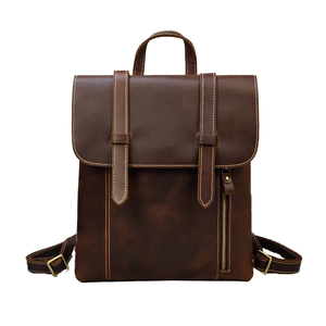 Genuine <b>Leather</b> <b>Backpack</b> Vintage Style Adjustable Shoulder Straps Zipper Hasp Closure Unisex Softback 20-36L Multi-Functional - Product Image 1